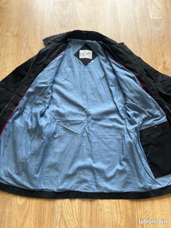 Veste chevignon vintage noire parka mi-longue coton poches doublure bleue homme taille s (image 4)