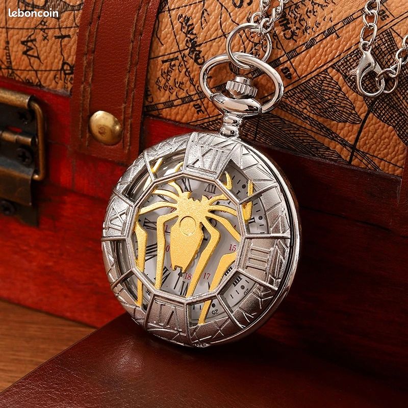 Montre de poche vintage avec chaîne, montre de poche à chiffres romains