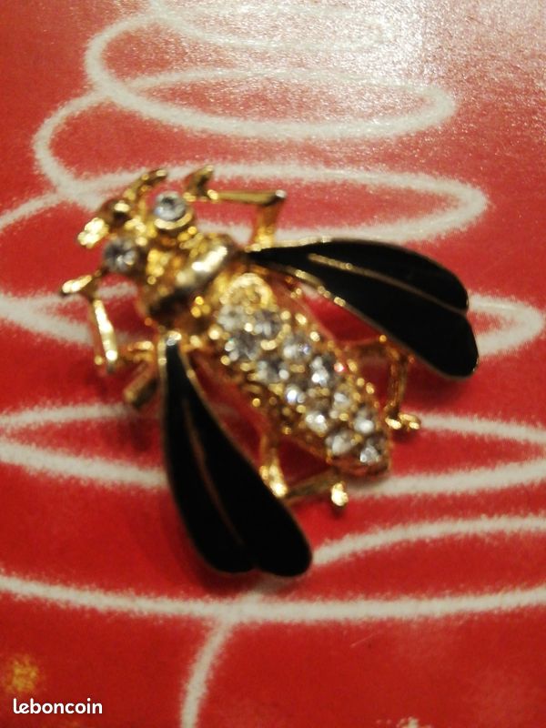 Petite Broche Abeille Strass Orange - Bijou Fantaisie - Neuf Sans Emballage