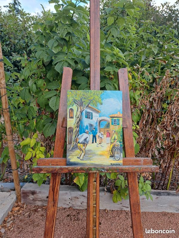 Peinture a l huile joueurs de boules 24 x 33 (image 4)