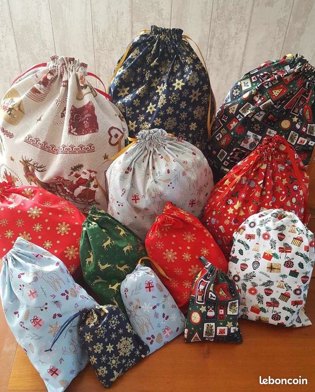 Sac pochon cadeau Noël en tissu zéro déchet NEUF Décoration