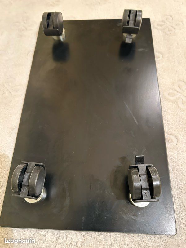 Plateau en verre noir sur roulettes pour tour d’ordinateur (image 3)