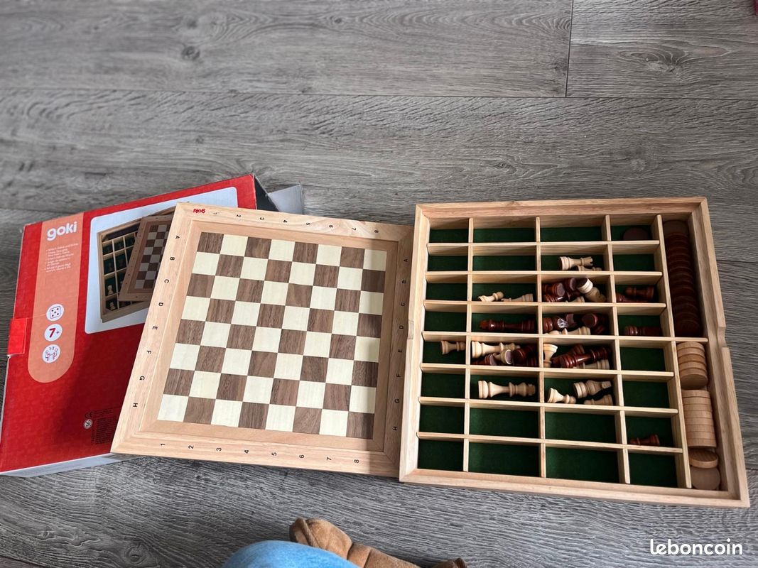 Plateau Réversible échecs/dames/morpion - Jeu De Société En Bois Et Plastique - Neuf