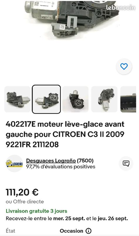 Moteur De Lève-vitre Pour Citroën CX Année 1979 - Occasion, Fonctionnel