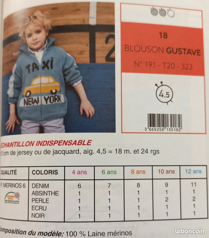 Gilet Taxi New York à capuche, TBE, Modèle Phildar, tricoté main, 100% laine, qualité Merinos 6, avec fermeture éclair, taille 6 ans (image 11)