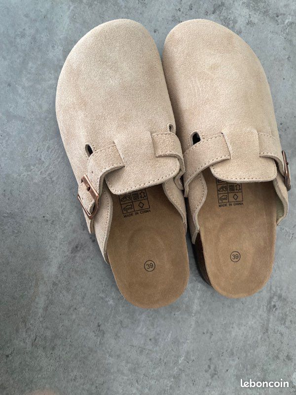 Gris vison | Chaussons style sabots confort - Femme - Peau de Mouton