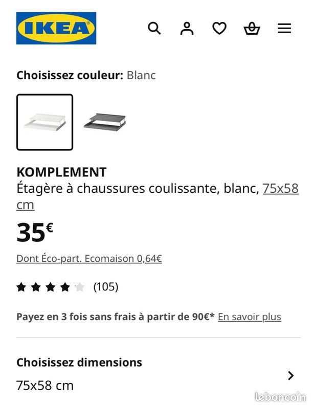 KOMPLEMENT 4 tiroirs à chaussures coulissant, blanc, 75x58 cm (image 4)