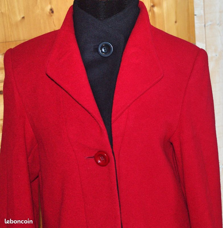 Manteau en laine et cachemire rouge et noir un jour ailleurs t 1 comme neuf (image 2)