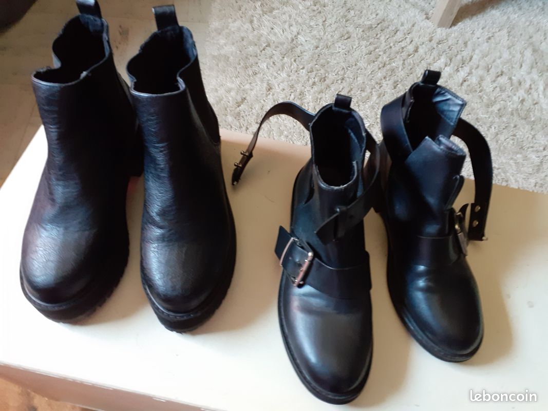 2 paires de bottines noir 1 paire compensées, 1 paire plates (image 8)