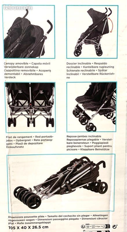 Poussette double légère pliable inclinable (neuve) (image 2)