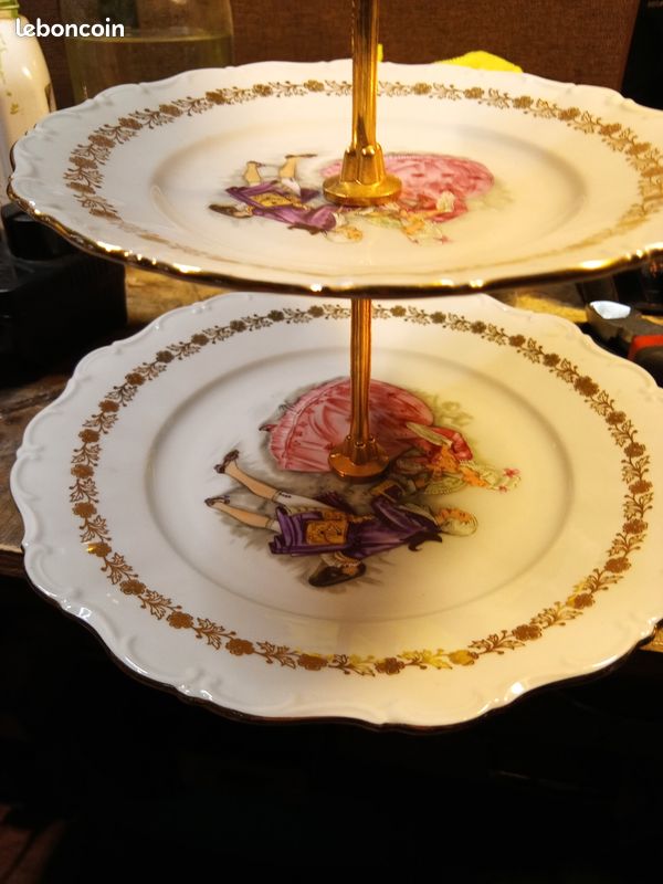Support à Gâteaux 4 Niveaux Personnalisé, Assiettes Anciennes Porcelaine, Tea Party
