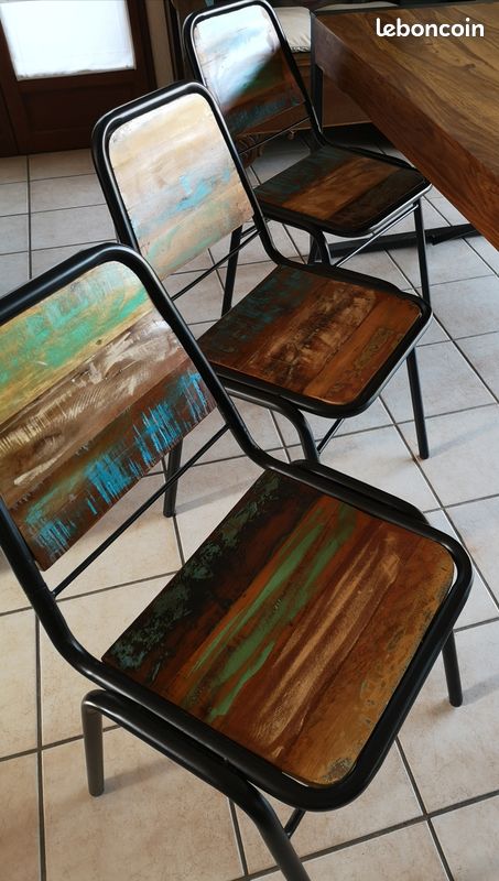 Lot 6 chaises bois métal style vintage (image 2)