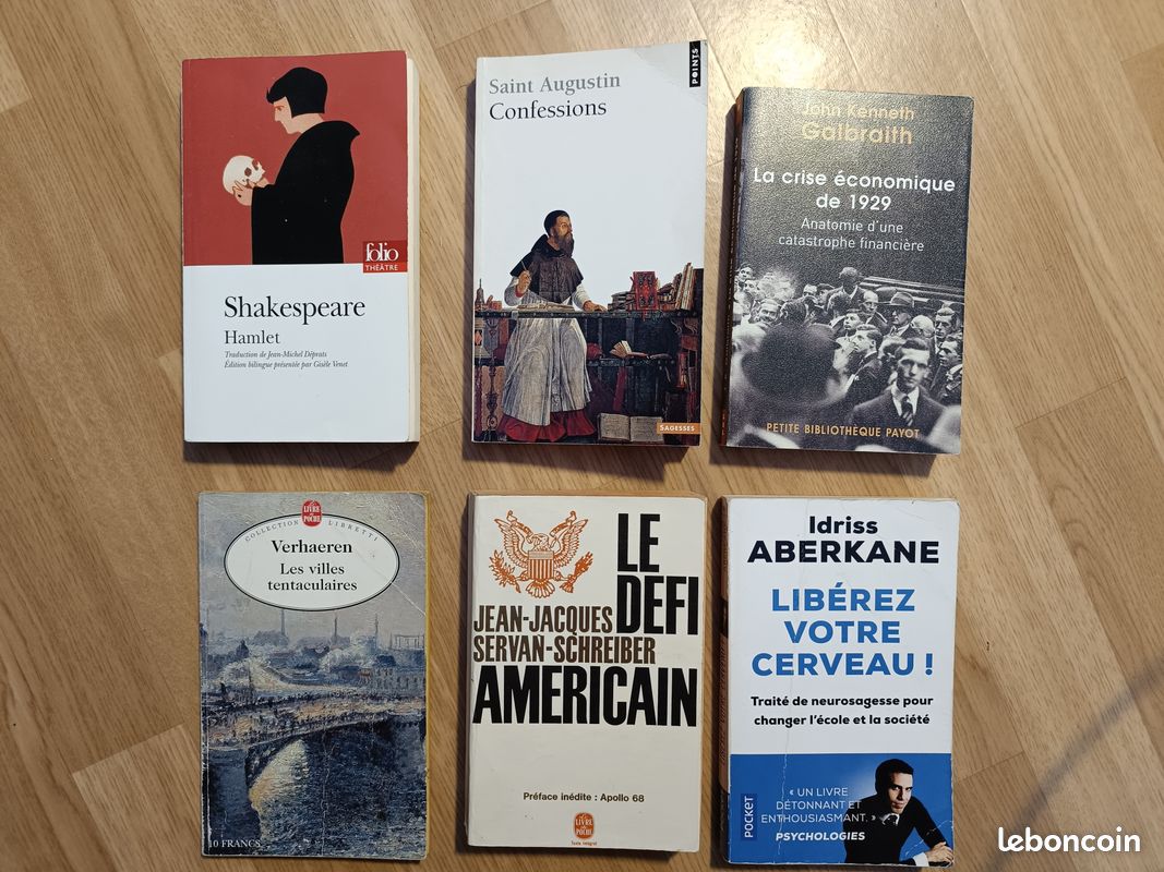 6 livres 2 euros en tout Shakespeare, saint augustin, Galbraith, Verhaeren, Servan Schreiber, Aberkane 2 (image 1)