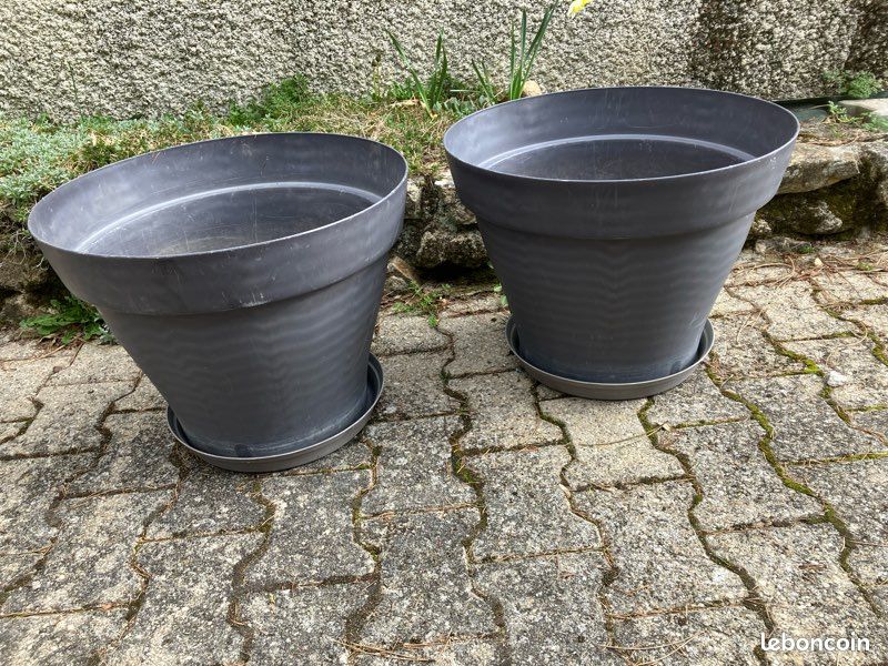 Pot de fleurs grande taille gris lot de 2 (image 1)