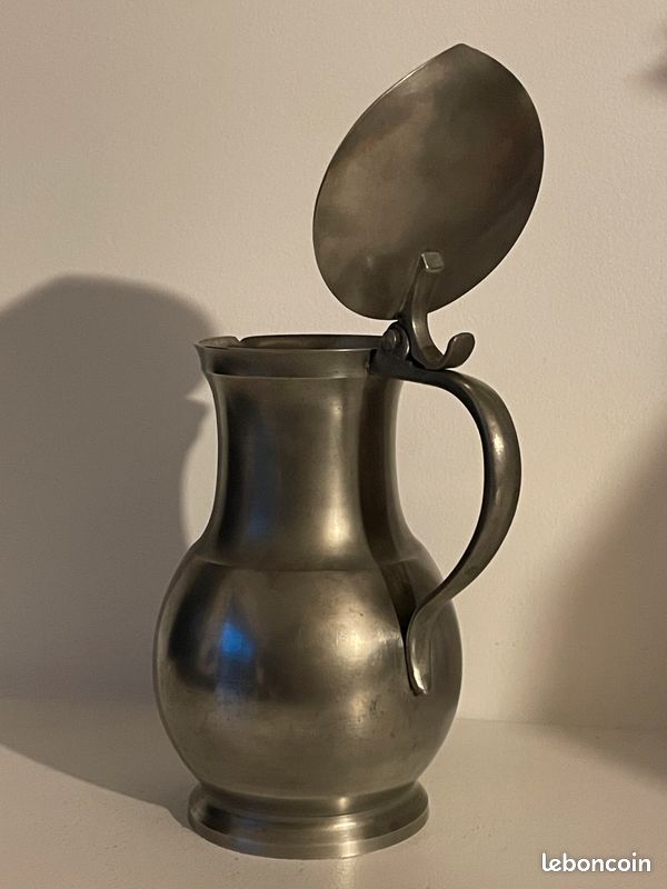 Pichet à Bière En Porcelaine Roi Louis II - Couvercle En étain 0,5L - Vintage Allemagne
