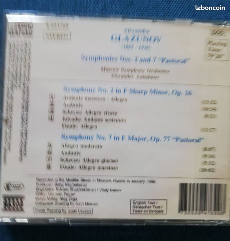 CD Glazunov, Symphonies Nos. 2 et 7 "Pastoral", The Moscow Symphony Orchestra, Alexander Anissimov (image 2)