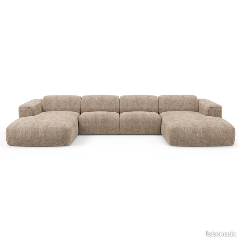 Canapé Panoramique Convertible Express NOVA – Matelas Dunlopillo 140 cm – Velours Tramé – Neuf (image 1)