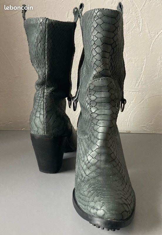 Bottines Grises Cop Copine - Taille 37 - Cuir - Talons Hauts - Occasion