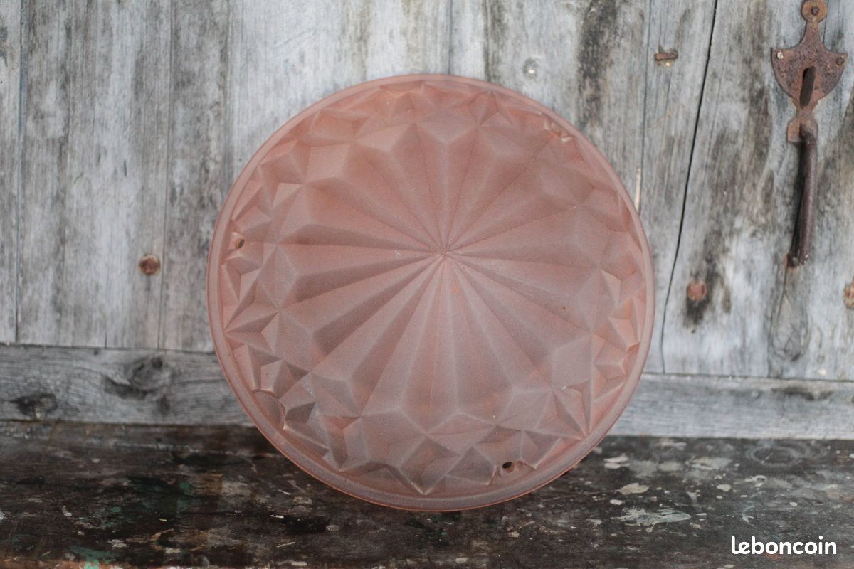 Vasque lustre art déco vintage, vasque suspension motifs géométriques, coupelle rose (image 4)