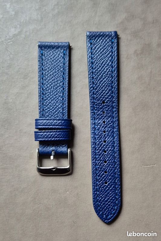 Bracelet De Montre En Cuir Veau Grainé ZRC - Bleu Marine Clair, Largeur 20mm - Neuf Avec étiquettes
