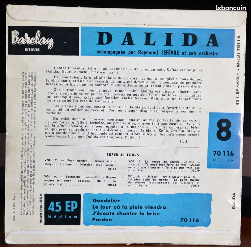 Disque 45 Tours Dalida (image 2)