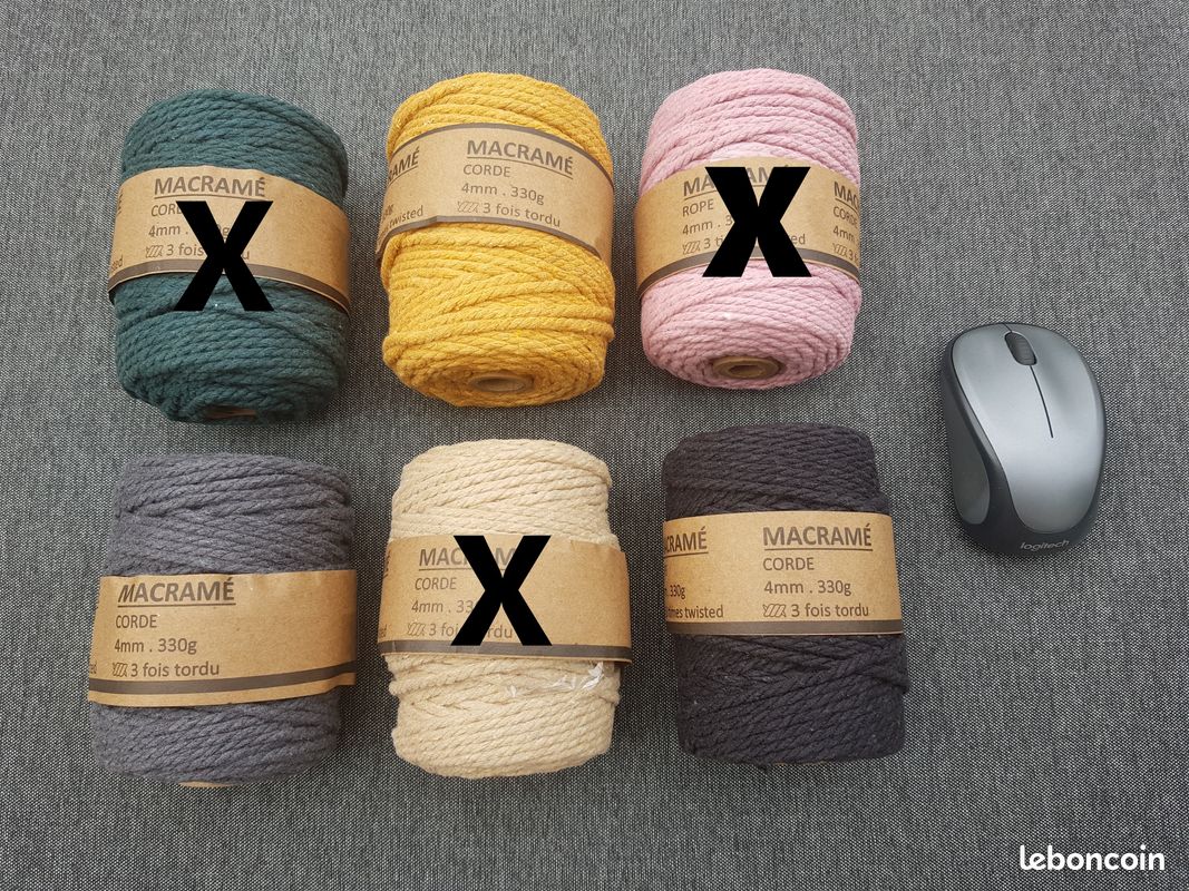 𧔠Lot de 5 bobines de macramé : 4mm, 330g, 4 coloris , crochet ou tout autre loisirs créatifs 𧔠(image 1)