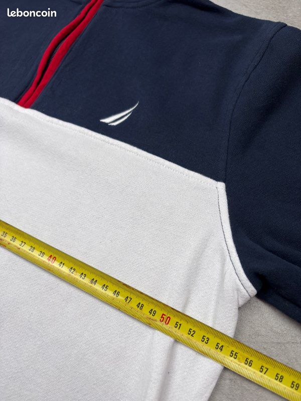 Pull Nautica Homme 1/4 Zip – Blanc, Manches Longues, Taille XL – Coton