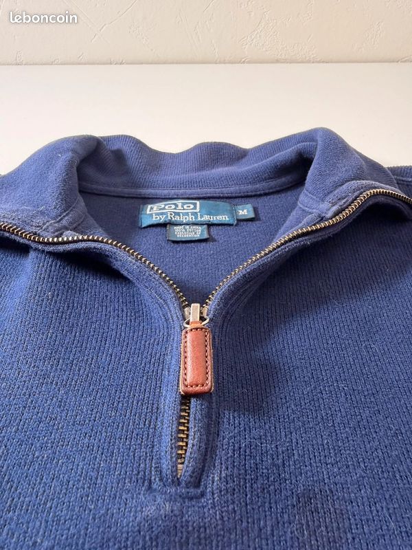 Pull Ralph Lauren half zip 1/4 zip col camionneur | bleu marine logo brodé rouge | taille M (image 8)