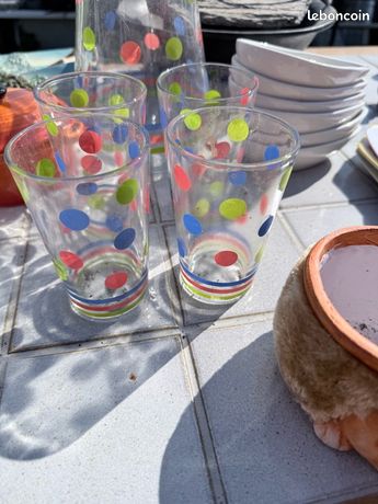Carafe Vintage à Orangeade – Verre Jaune à Pois – Hauteur 21,5 Cm – Années 70 ?