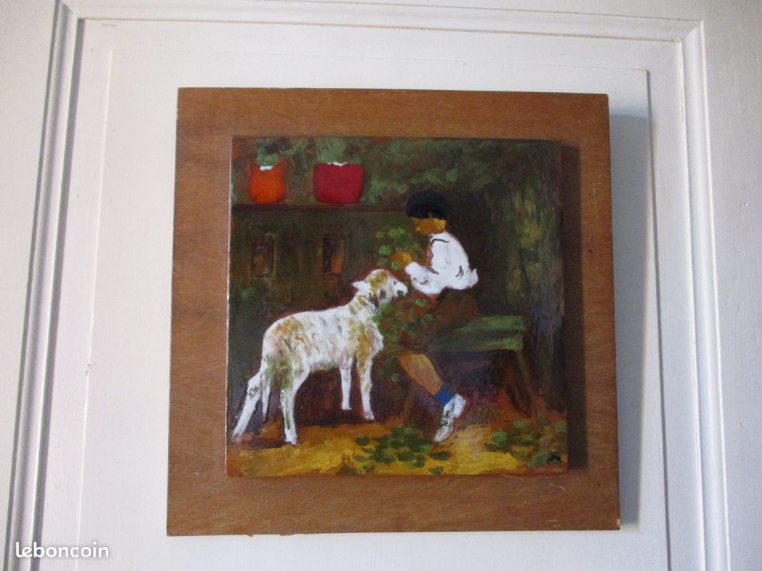 Grand Emaux Plaque murale 30 X 30 cm tableau en Céramique décoration enfant mouton berger déco basque ferme campagne vintage (image 2)