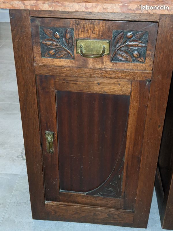Chevets art nouveau circa 1930 marbre, bois et laiton ou cuivre jaune (image 2)