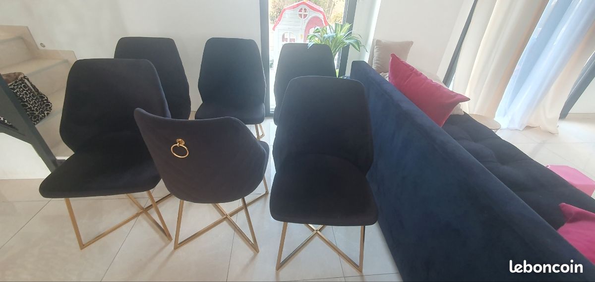 6 Chaises de salon noires et dorées (image 1)