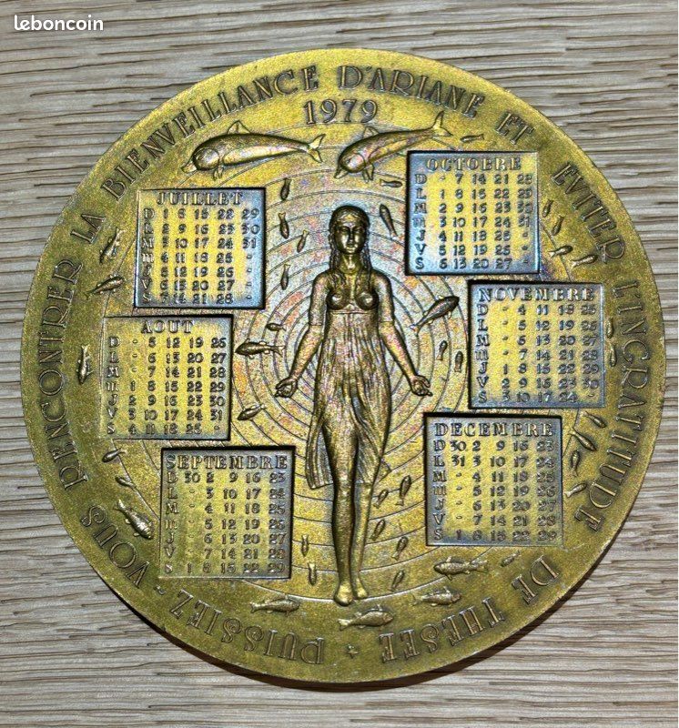 Magnifique et Rare Médaille en Bronze Calendrier Année 1979 (image 3)