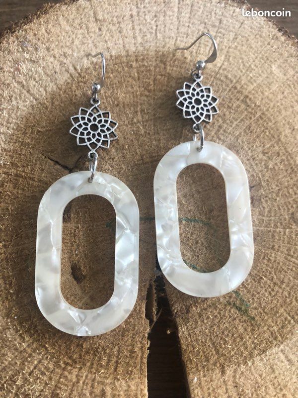 Boucles d’oreilles en résine et acier inoxydable argenté (image 1)