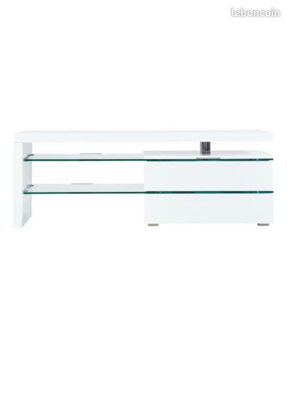 Meuble Tv blanc laqué avec led bleu (image 4)