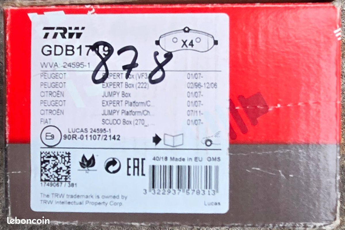 GDB1716 TRW COTEC 20009 Plaquettes de frein avec indicateur d'usure | Commandez maintenant GDB1716 TRW COTEC 20009 Plaquettes de frein avec indicateur d'usure | Commandez maintenant
