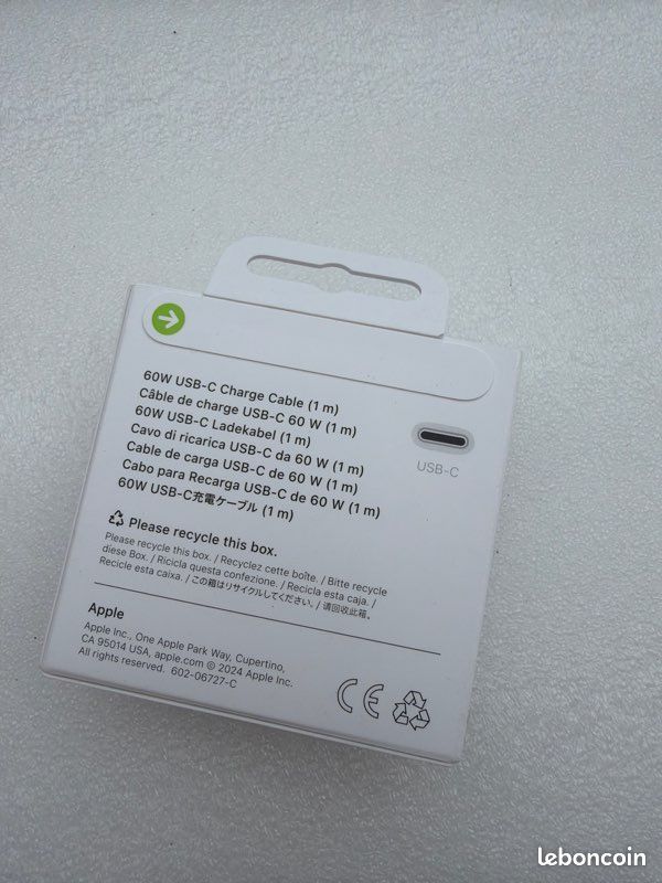 Authentique câble usb C Apple 60w 1m (image 2)
