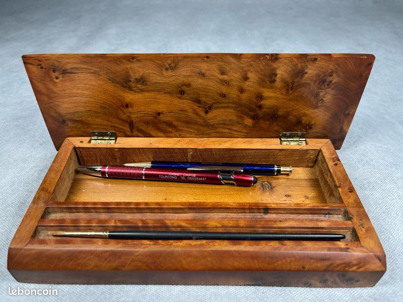 Boîte à stylos vintage en loupe de thuya (image 3)