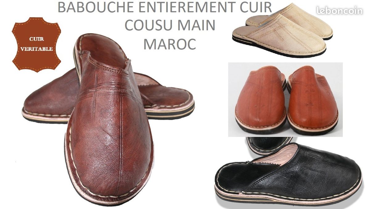Babouche marocaine 100 % cuir cousu main neuve toutes les tailles (image 1)