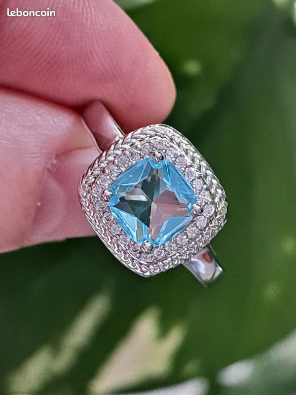 Bague En Argent Massif 925 Avec Zircon Bleu Étoile - Taille Ajustable ? Occasion