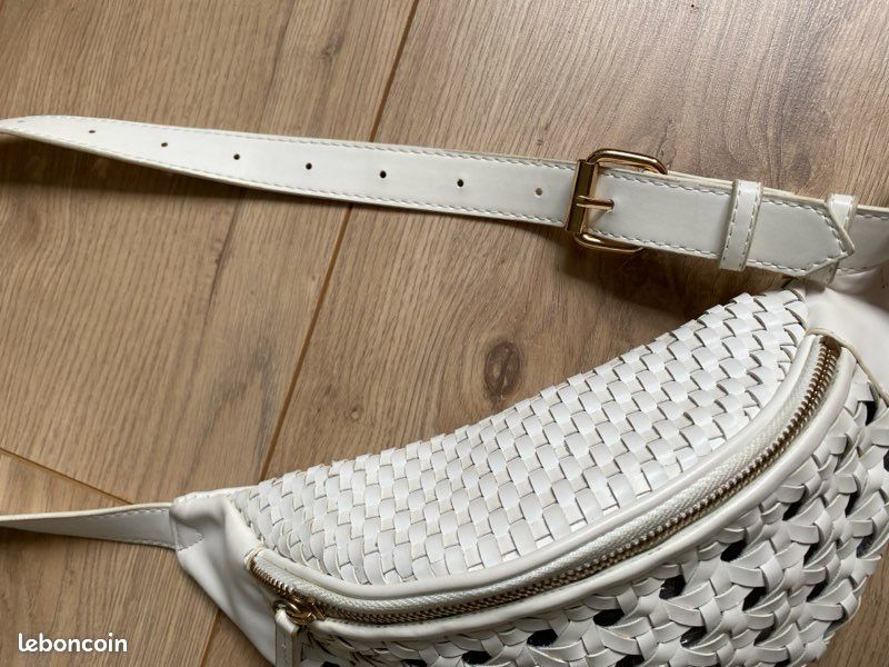 Sac banane simili cuir tressé blanc Mango Accessoires Bagagerie