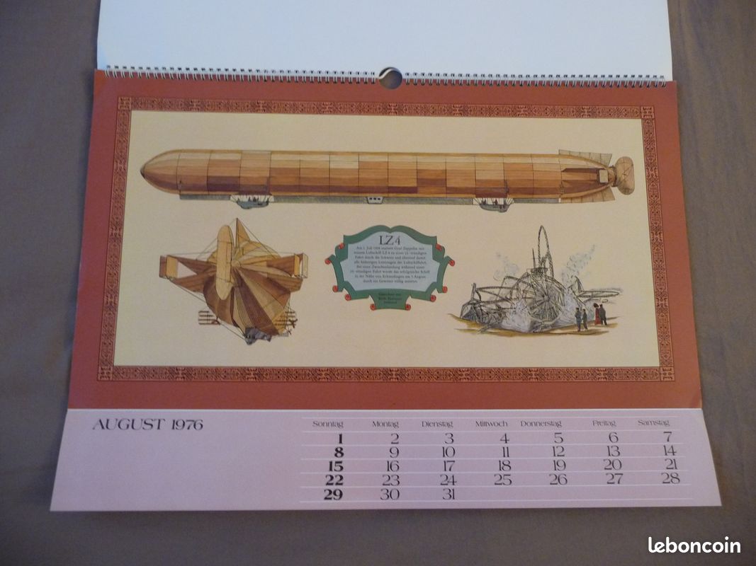 Calendrier rare I.Teil de 1976 ballons dIrigeables et mongolfieres avec photos allemandes (image 12)
