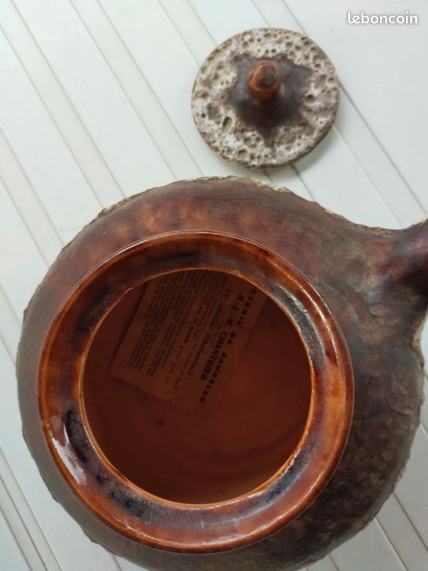 Ancienne poterie signée de Sauzelle R.L.M Chantrier Île d'Oléron émaux décoration collection vintage (image 6)