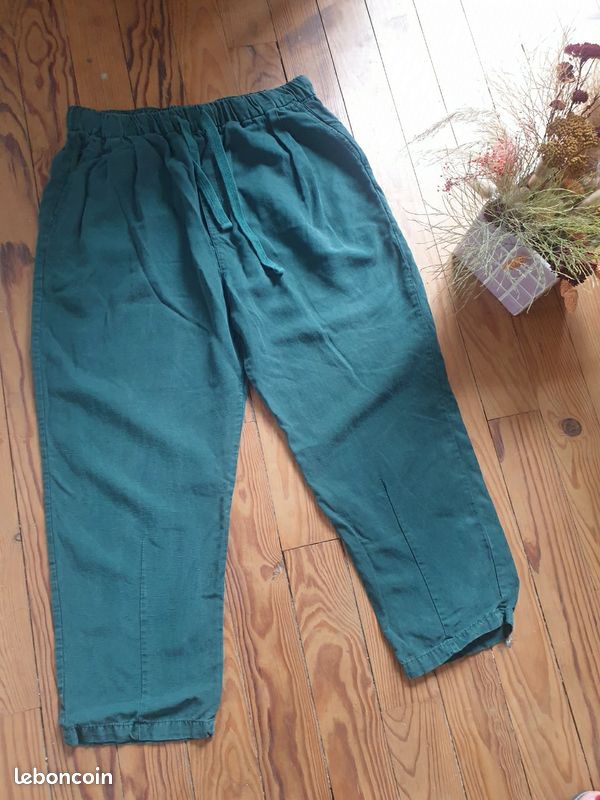 Pantalon fluide cotton chino longueur au dessus des chevilles zara vert taille L (image 2)