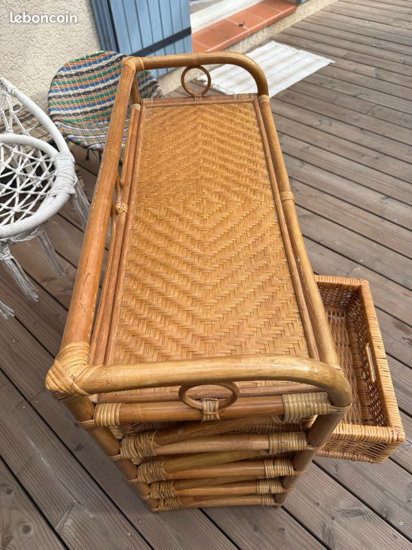 Commode vintage en rotin – 8 tiroirs – style bohème (image 4)