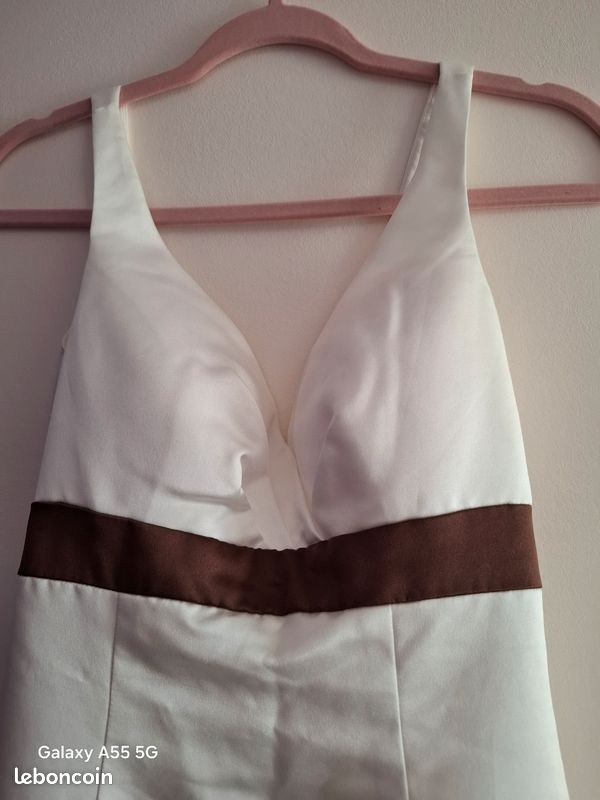 Robe longue cérémonie blanche avec ceinture satin marron – easy wear - El Corte Inglés (image 3)
