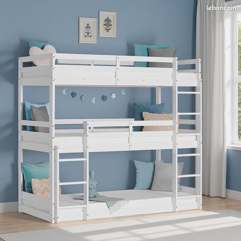 Lit superposé triple avec sommier 90x200 LIT ENFANT 3 COUCHAGES (image 1)