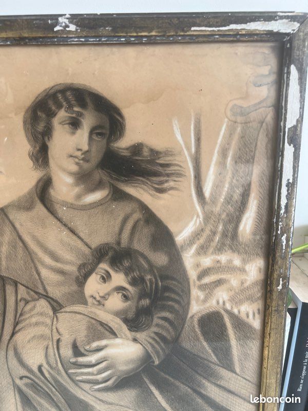 Portrait la vierge et l enfant fusain (image 2)