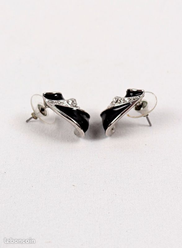 Boucles D'oreilles Argent Massif Vintage Noires - Style Années 20