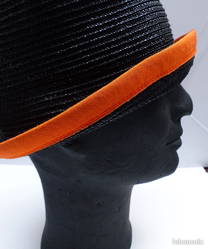 Chapeau cloche gros grain et paille orange et noir (image 1)